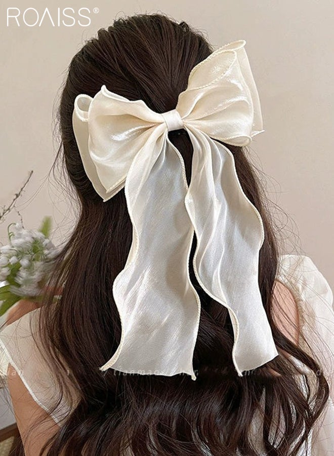 roaiss 5 Pcs Sweet Chiffon Bow Hair Clips Girls Shining Satin Bowknot Hair Clips Soft Solid Color Bowknot Hairpins Ribbon Bow Barrette Hairpin Grip Ponytail Clip Headwear - Image 2